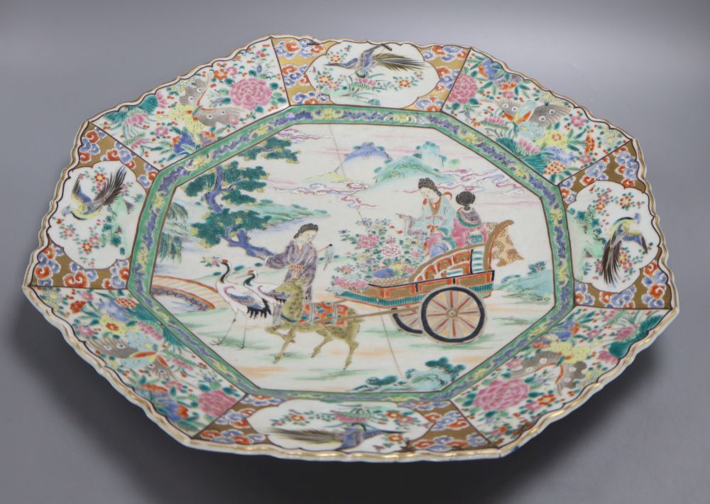 A Japanese famille rose charger, 46cm sq.